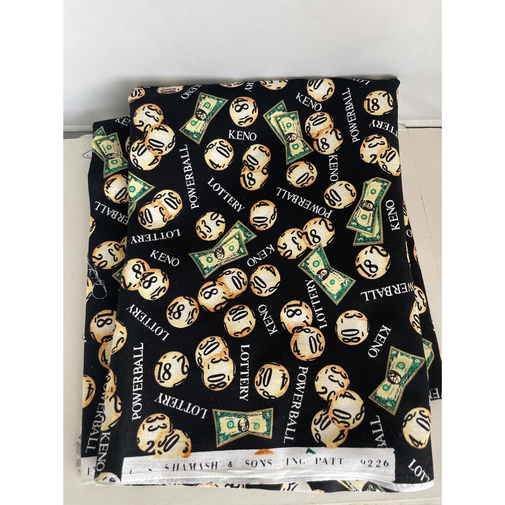 Shamash vtg Powerball Keno Lottery fabric panel 2 yrds